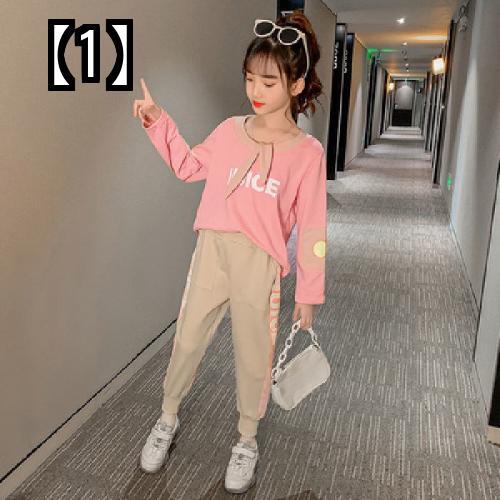 キッズ 長袖tシャツ 女の子 トップス ピンク 緑 リボン プリント カジュアル 春秋 韓国 おしゃれ