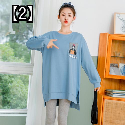 マタニティウェア トレーナー チュニック レギンス 上下セット かわいい おしゃれ 妊婦 秋 ブルー ピンク