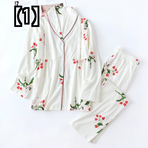 妊婦 パジャマ 入院着 春秋 綿 産後 授乳服 花柄 ボタニカル ルームウェア ピンク ライトブルー ホワイト 長袖 前開き