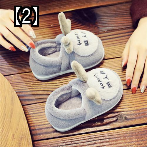 ルームシューズ 子供 もこもこ かわいい かかと付き 女の子 男の子 滑り止め あったか 冬 トナカイ グレー ピンク