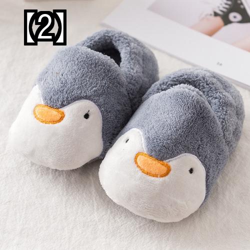 ルームシューズ 子供 もこもこ かわいい かかと付き ベビー 女の子 綿 滑り止め あったか 冬 ペンギン ピンク グレー