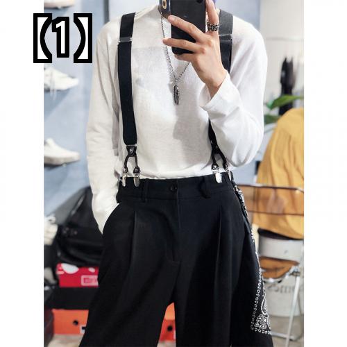 サスペンダー メンズ 幅広 パンツ スーツ シンプル クリップ 無地 黒 プレゼント