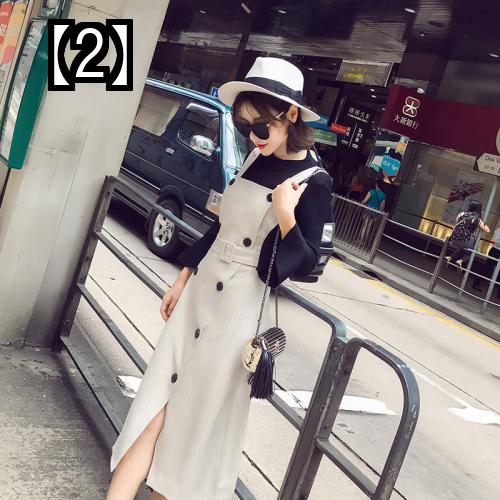 サロペット スカート ロング 秋冬 レディース ハイウエスト ワンピース スリット 白 カーキ おしゃれ トップス フレアスリーブ ツーピース