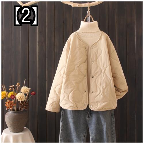 ダウンジャケット レディース ショート 大きいサイズ 軽量 襟なし 秋冬 アウター 薄手 パッド入り シンプル カジュアル 学生 黒 ベージュ