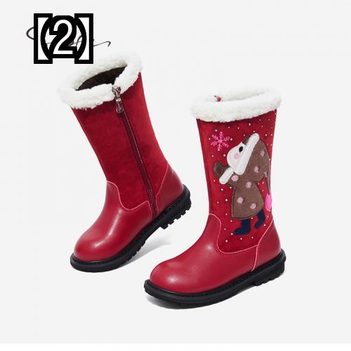 長靴 キッズ 雪遊び スノーブーツ 秋冬 女の子 プリンセス ロング 雪 レザー 綿 黒 赤 防寒 モコモコ あったか アウトドア
