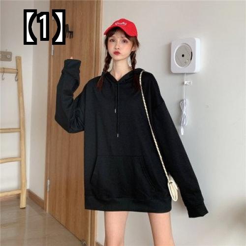 パーカー レディース おしゃれ 大きめ プルオーバー キャンディカラー トップス カジュアル シンプル 無地 春秋 薄手 ダンス 黒 青 オレンジ