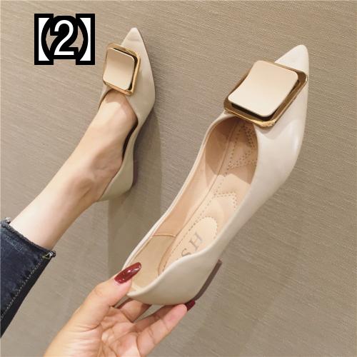 パンプス 痛くない フラット おしゃれ レディース 春 パンプス ポインテッドトゥ 柔らかい イブニングシューズ バックル 疲れない 緑 白 通勤