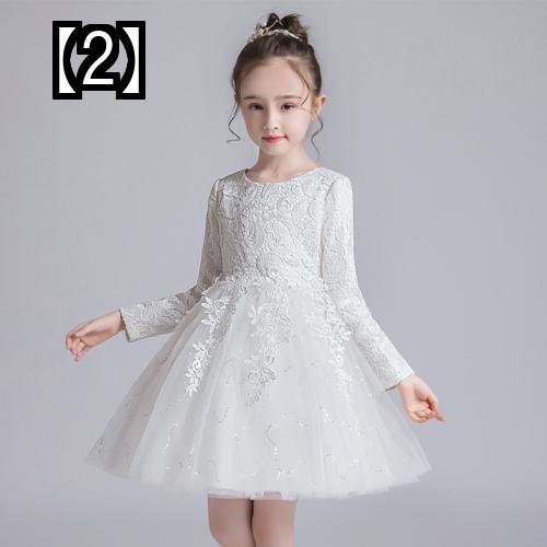 ワンピース 子供 春 長袖 かわいい 女の子 ドレス フォーマル レース シンプル 赤 白 水色 おしゃれ 秋 結婚式 発表会