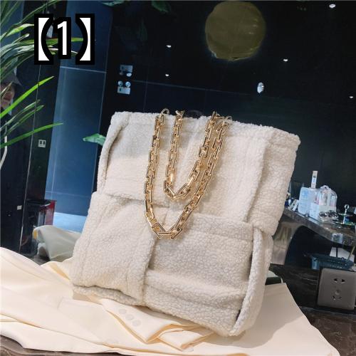 トートバッグ レディース 大きめ おしゃれ 通勤 チェーン シンプル カジュアル 新作 ウール 大容量 白 茶色 黒