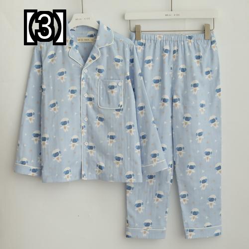 パジャマ キッズ 男の子 ルームウェア 長袖 薄手 春夏 綿 ガーゼ かわいい 恐竜 乗り物 犬 水色 グレー 白