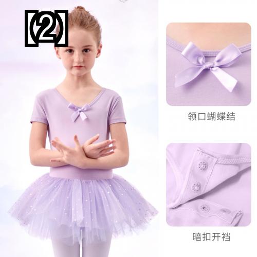 チュチュ ワンピース キッズ バレエ 子供用 かわいい 半袖 スカート 水玉 リボン 夏 教室 衣装 ダンス パフォーマンス 女の子 幼児 小学生