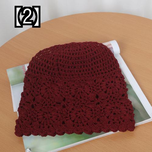 ニット帽 春夏 レディース 薄手 かわいい かぎ針編み ベージュ 赤 カーキ フラワー フィット コットン おしゃれ