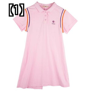 ポロシャツ ワンピース 女の子 半袖 夏 綿 薄手 快適 柔らかい バックプリント 刺繍 フリル フロントボタン カジュアル かわいい ピンク