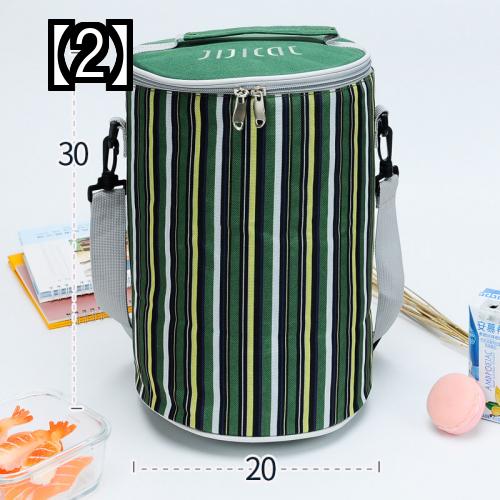 ランチバッグ 保冷 マチ 広い かわいい お弁当 大容量 ペットボトル 入る 厚手 丸型 縦長 ファスナー 保温 防水 断熱 アルミシート 手提げ ストライプ 肩掛けドット 青 緑 茶色