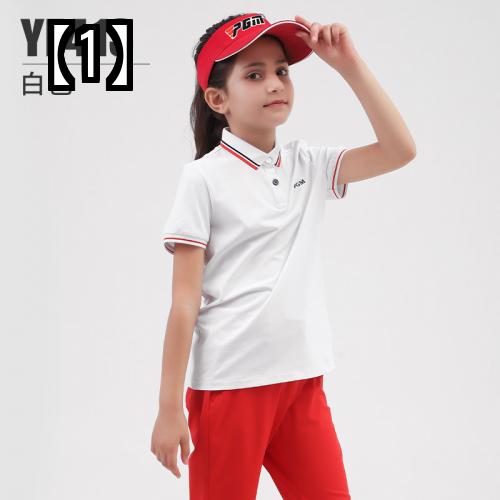 ゴルフウェア キッズ 女の子 スポーツ カジュアル ファッション 夏 ズボン 半袖 ポロシャツ トップス ホワイト 赤 黒