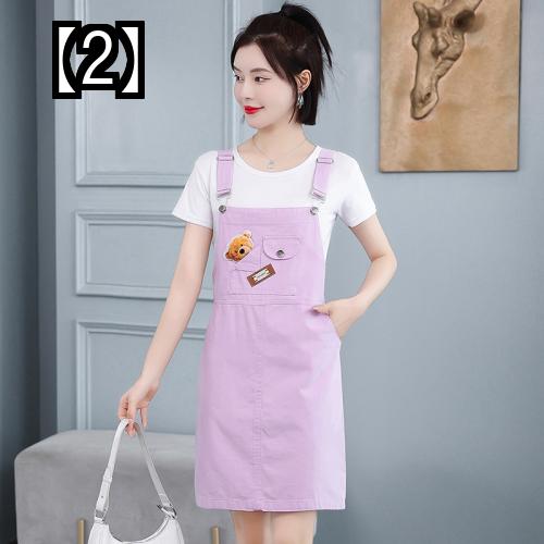 サスペンダー スカート 夏 レディース 小さいサイズ ワンピース カジュアル 旅行 アウトドア レジャー おしゃれ シンプル くま 緑 紫 ミニ