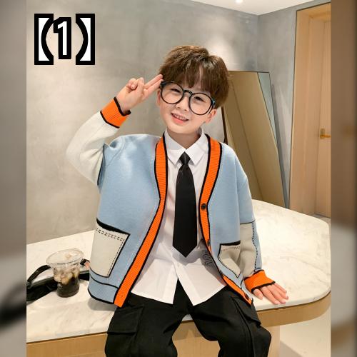 カーディガン キッズ 男の子 かわいい ボーイ ジャケット 春秋 子供 ニット セーター 前開き 春秋 子供服 外国風 おしゃれ 青