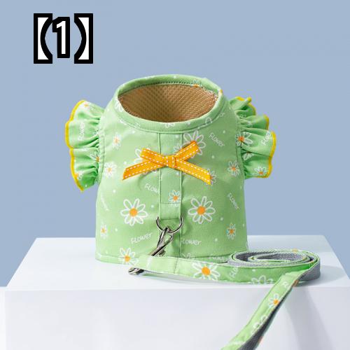 ハーネス 猫 キャット リード 着脱簡単 散歩 外出 通院 災害 避難 脱走防止 抜けない かわいい フリル 花 緑 通気性