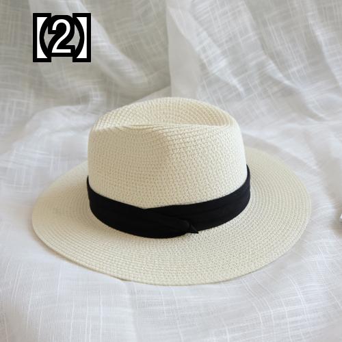 編まれたビーチ帽子　夏 海辺の休日 休暇 ジャズ帽子 日よけ 日焼け対策 サンハット 麦わら帽子 2
