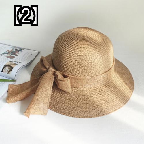 麦わら帽子 女性の夏 太陽の帽子　リデー 折りたたみ式 日焼け対策 サンハット 麦わら帽子 2