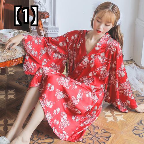 和装 ホームウェア ナイトドレス 中国風 セクシー長袖の　かわいい赤いパジャマ 古代スタイルのネグリジェ