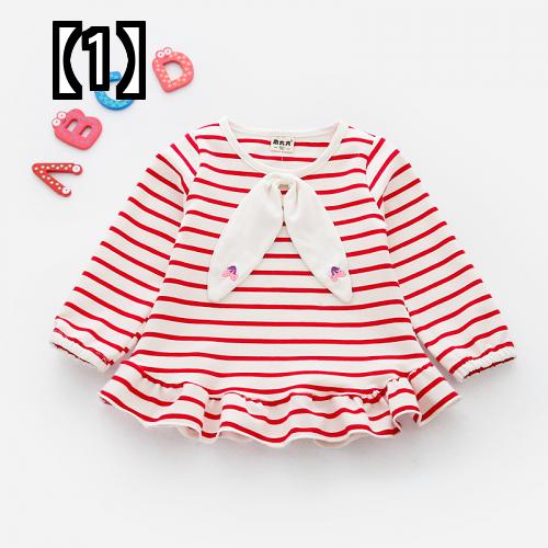 子供服 ガールズ シャツ 女の赤ちゃん フリル 人形のシャツ ストライプの長袖 ボトミング シャツ 子供服