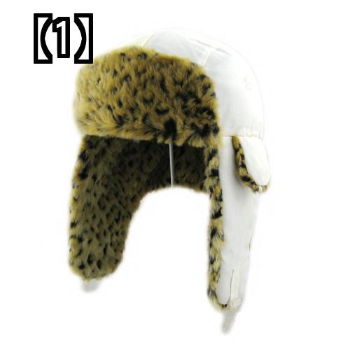 ヒョウ柄 帽子 メンズとレディースの帽子 秋冬 ファッション イヤー キャップ 快適な厚手のレイ フェン キャップ ホワイト ブラウン ヒョウ柄 スキー キャップ