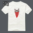 Tシャツ 猫柄 コットン アンダー シャツ 半袖 ルーズ 半袖 ラウンド ネック メンズ シャツ