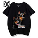 Tシャツ 犬柄 ドーベルマン 犬 柄 シャツ サマー コットン ラウンド ネック プリント 半袖 ルーズ タイド ブランド ワイルド