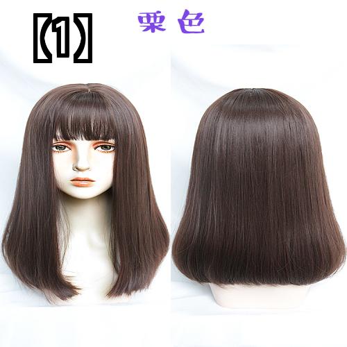 ネットレッドウィッグメスブラックロングストレートヘア　鎖骨ヘアカット　フラットブラックキュート　ナチュラルモディフィケーション　ラウンドフェイスフルウィッグセット