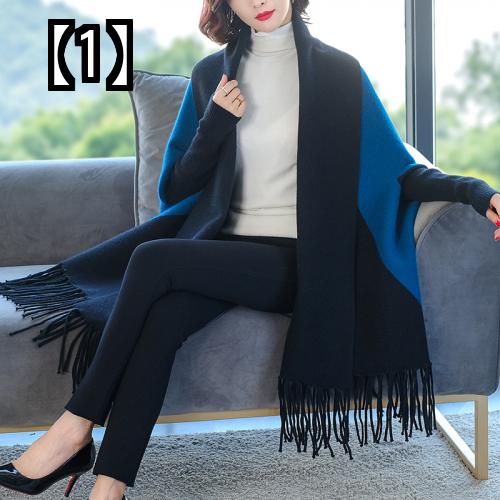 カシミヤ ショール ブロッキングカラー マント 女性用 スリーブ フリンジ 厚手のマント コート レディース 女性用 防寒 アウター