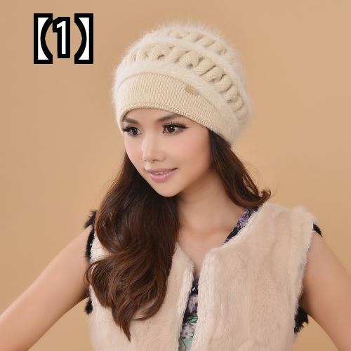 ニット帽 ニットキャップ 帽子 厚いウールの帽子 ウールのニット帽 ファッション 耳の保護 暖かいウサギの毛皮の帽子