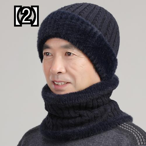 ニット帽 ニットキャップ 帽子 男性用 冬用 ウール 帽子 ウール 製の暖かい帽子 ベルベット 厚手のニット 帽子 ネックウォーマーセット