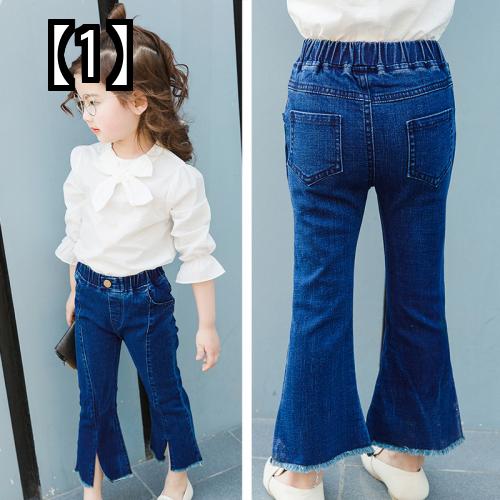 子供服 ジーンズ ジーパン キッズ デニム パンツ ロングパンツ キッズパンツ 長ズボン ボトムス こども 女の子 ストレッチジーンズ フレアパンツ 　リボン おしゃれ カジュアル