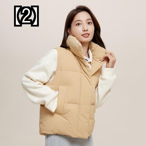 ダウン ベスト レディース 婦人服 アウター 防寒着 カジュアル ウィメンズ ノースリーブ ホワイト ダック スタンドアップカラー シンプル 厚手