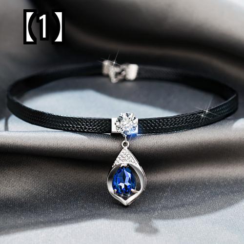 チョーカー アクセサリー ペンダント レディース ネックレス カジュアル おしゃれ かわいい ブルー イミテーション クリスタル ネックバンド レトロ 鎖骨チェーン ショート シンプル