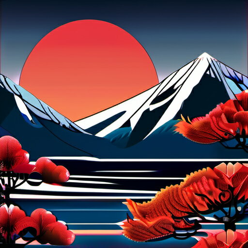 タロットクロス 新年 お正月 成人式 タペストリー 和風 日本画風 浮世絵風 祭壇 初日の出 富士山 正方形 占い 神秘的 赤 オレンジ