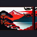 タロットクロス 新年 お正月 成人式 タペストリー 和風 日本画風 浮世絵風 祭壇 初日の出 富士山 正方形 占い 神秘的 赤 オレンジ
