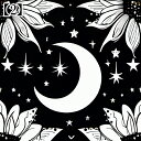 タロットクロス タペストリー tarot 大判 風水 ゴシック 祭壇 黒 ブラック モノクロ 花柄 植物 三日月 星 3