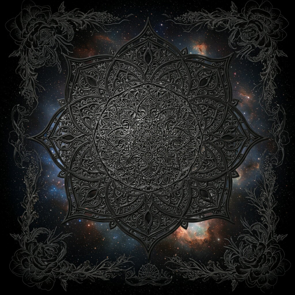 タロットクロス tarot 占い 神秘的 タペストリー おしゃれ 祭壇 撮影背景 正方形 グッズ アクセサリー 黒 グレー 曼荼羅 宇宙 花 瞑想