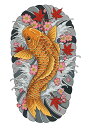 鯉 桜 紅葉 波 日本画 タペストリー 和モダン 和柄 浮世絵風 刺青風 昭和レトロ 壁掛け 大判 長方形 タトゥー ジャパニーズ 男気 アウトロー 壁布 オレンジ ピンク グレー(3)