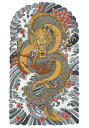 龍 桜 波 鱗 東洋 タペストリー 和モダン 和柄 浮世絵風 刺青風 昭和レトロ 壁掛け 大判 長方形 タトゥー ジャパニーズ 男気 アウトロー 壁布 黄色 グ...