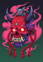 髑髏 鬼 悪魔 妖怪 魂 タペストリー 和モダン 和柄 浮世絵風 刺青風 昭和レトロ 壁掛け 大判 長方形 タトゥー ジャパニーズ 男気 アウトロー 壁布 赤 ピンク 紫(3)