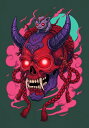 鬼 髑髏 ポケモン 悪魔 妖怪 タペストリー 和モダン 和柄 浮世絵風 刺青風 昭和レトロ 壁掛け 大判 長方形 タトゥー ジャパニーズ 男気 アウトロー 壁布 赤 ピンク 紫