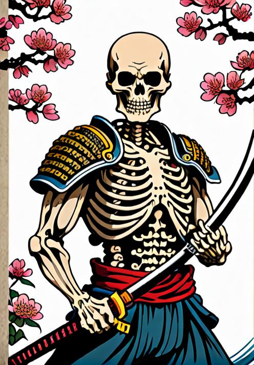 骸骨 武士 桜 死 侍 タペストリー 和モダン 和柄 浮世絵風 刺青風 昭和レトロ 壁掛け 大判 長方形 タトゥー ジャパニーズ 男気 アウトロー 壁布 白 黒 赤