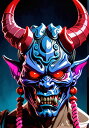 鬼 悪魔 角 妖怪 伝説 タペストリー 和モダン 和柄 浮世絵風 刺青風 昭和レトロ 壁掛け 大判 長方形 タトゥー ジャパニーズ 男気 アウトロー 壁布 青 赤 ピンク(3)