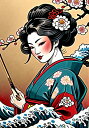 芸者 着物 桜 日本画 美人画 タペストリー 和モダン 和柄 浮世絵風 刺青風 昭和レトロ 壁掛け 大判 長方形 タトゥー ジャパニーズ 男気 アウトロー 壁布 黒 赤 白(3)