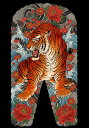 虎 花 波 牡丹 伝統 タペストリー 和モダン 和柄 浮世絵風 刺青風 昭和レトロ 壁掛け 大判 長方形 タトゥー ジャパニーズ 男気 アウトロー 壁布 赤 オレンジ 黄色(3)