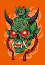 鬼 髑髏 妖怪 悪魔 角 タペストリー 和モダン 和柄 浮世絵風 刺青風 昭和レトロ 壁掛け 大判 長方形 タトゥー ジャパニーズ 男気 アウトロー 壁布 緑 赤 黒(3)