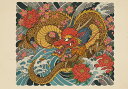 龍 竜 花 波 雲 タペストリー 和モダン 和柄 浮世絵風 刺青風 昭和レトロ 壁掛け 大判 長方形 タトゥー ジャパニーズ 男気 アウトロー 壁布 赤 黄色 ベージュ(3)